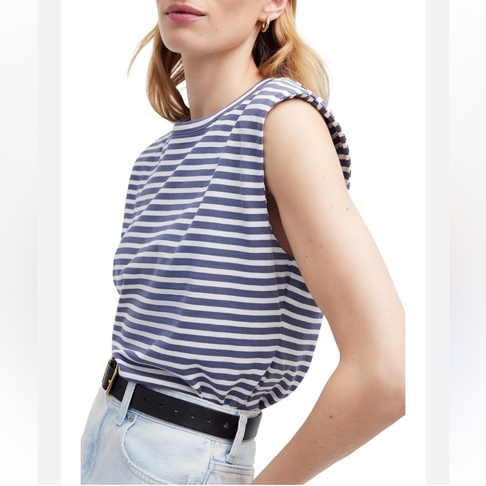 Madewell Blue and White Sleeveless Muscle Tee